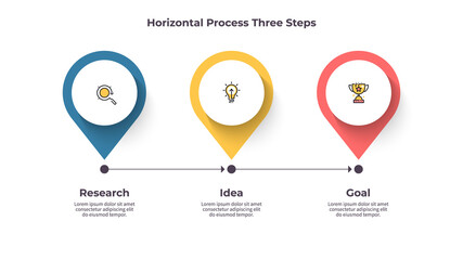 Business process. Timeline infographics with 3 steps, options, circles. Vector template.