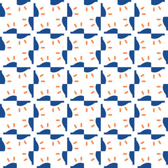 Vector seamless pattern texture background with geometric shapes, colored in white, blue, orange colors.