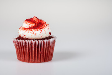 Red Velvet Cupcake On White With Copy Space Left
