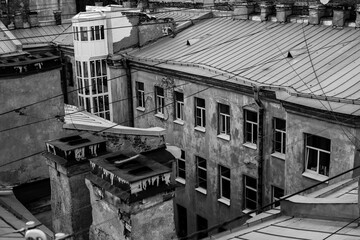 Fototapeta premium View of the roofs of St. Petersburg. Black and white photo