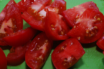 Chopped tomato close up.