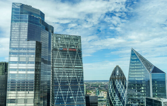 Aerial view of skyscrapers of the world famous bank district of central London © offcaania