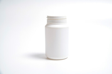 white plastic bottle with label, no titles