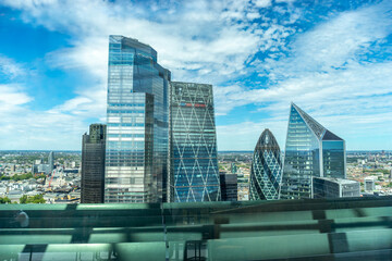 Aerial view of skyscrapers of the world famous bank district of central London 