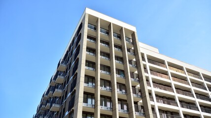 Modern European residential apartment buildings quarter. Abstract architecture, fragment of modern urban geometry.