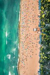 Crowded beach on Baltic Sea in Wladyslawowo, aerial view