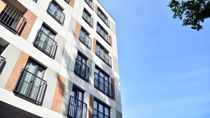 Modern European residential apartment buildings quarter. Abstract architecture, fragment of modern urban geometry.