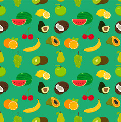 Organic food seamless pattern. Fruits and Vegetables background. Vector