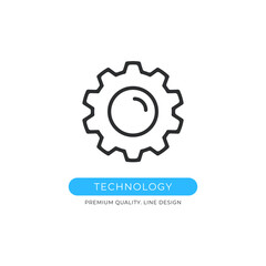 Technology icon. Cog, gear, cogwheel, computer engineering concepts. Premium quality graphic design element. Modern sign, linear pictogram, outline symbol, simple vector thin line icon