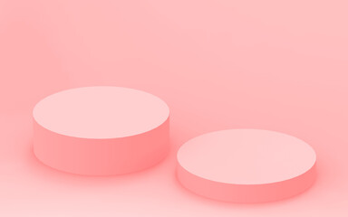 3d orange cylinder podium minimal studio background. Abstract 3d geometric shape object illustration render. Display for cosmetic perfume fashion product. Color of the year 2019 Living Coral.