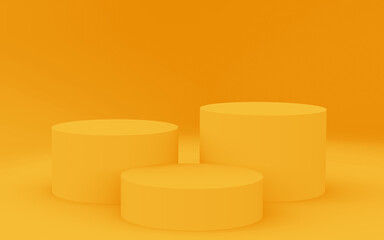 3d yellow cylinder podium minimal studio background. Abstract 3d geometric shape object illustration render. Display for summer holiday product.