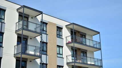 Obraz premium Modern European residential apartment buildings quarter. Abstract architecture, fragment of modern urban geometry.