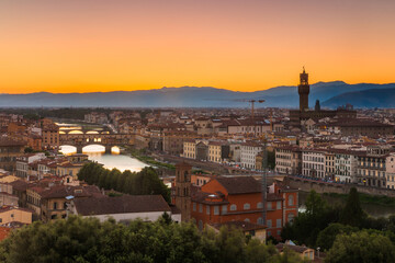 Florence and the Arno River at sunset