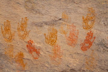 Anasazi cave paintings of human hands at Canyonlands National Park in Utah
