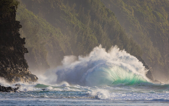 waves crashing on rocks