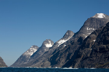 Fototapeta premium Mountain Peaks along Fjord, Greenland