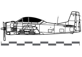 North American T-28 Trojan. Vector drawing of training and light attack aircraft. Side view. Image for illustration and infographics.