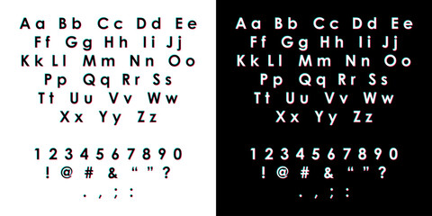 Font alphabet on the white and black background neon blue and pink thin © Денис Фалько