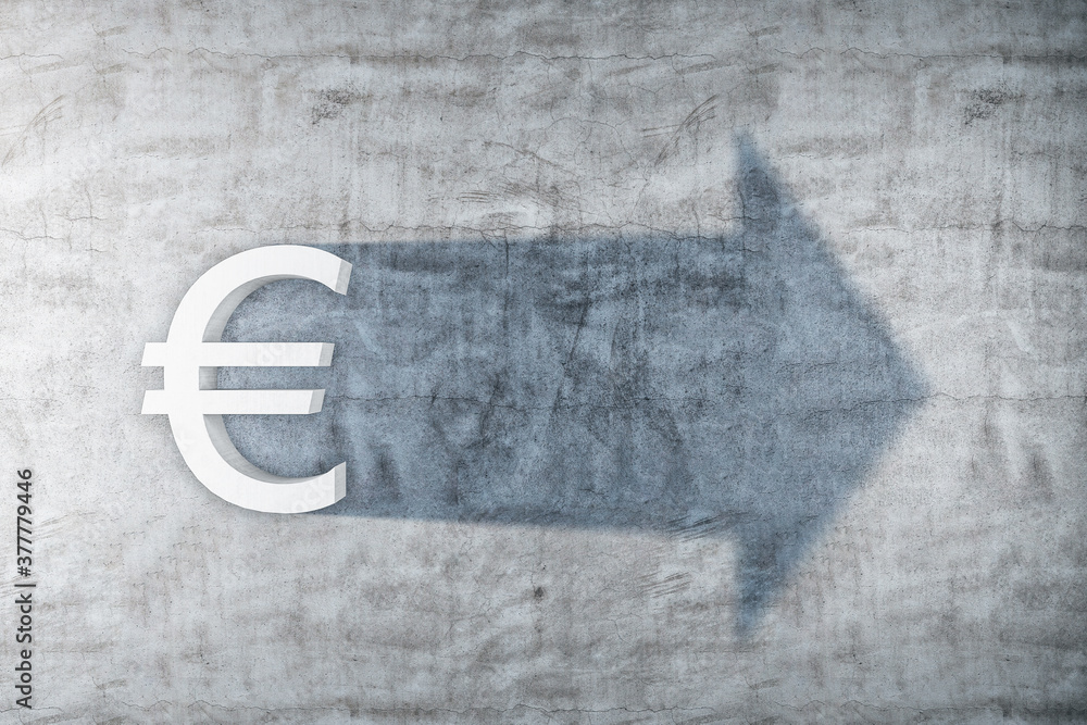Poster white euro symbol with shadow in form arrow