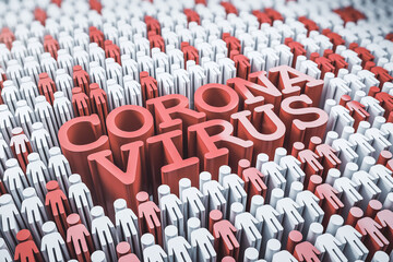 Fototapeta premium Red corona virus text with people symbol.