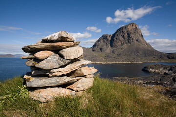 Stone Cairn along Itilleq Fjord, Greenland