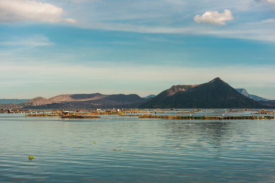 The Taal Volcano Complex And Fish Pens At The Lake. As Seen Form The Town Of Laurel.