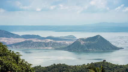 Taal volcano and lake as seen from Tagaytay, late afternoon. Shot after 2020 eruption.