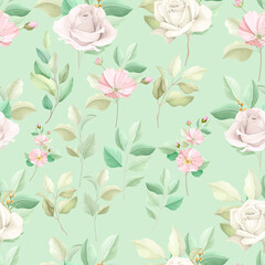 beautiful floral and leaves seamless pattern