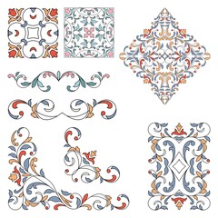 Set of ornamental floral elements for design.