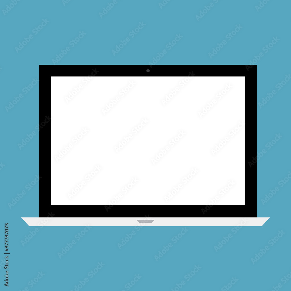 Poster single laptop with white screen icon, flat design illustration, interface element for app ui ux web 