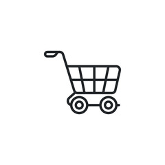 line style trolley online shop icon. Shopping cart label logo template in trendy style  for online purchases. Empty Basket bag cargo. simple Vector illustration. Design on white background. EPS 10