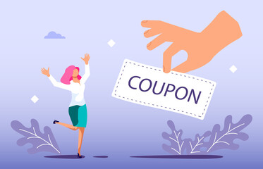 Woman take discount coupon 