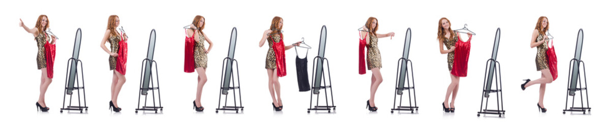 Woman with mirror trying new clothing