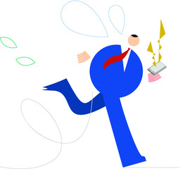 イラスト/グラフィック素材：スマートフォンから着信があり走っている男性