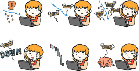 Caucasian Housewife losing money on investment set