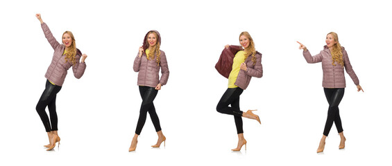 Pretty girl in winter jacket isolated on white