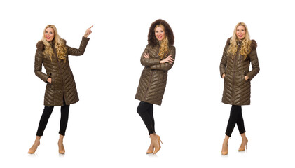 Fototapeta premium Pretty woman in winter clothing isolated on white