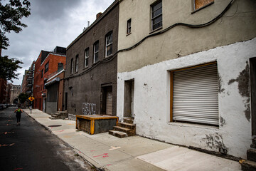 Fototapeta na wymiar Buildings in the Vinegar Hill section of Brooklyn, New York on Sunday, Sept. 13, 2020. (Gordon Donovan)