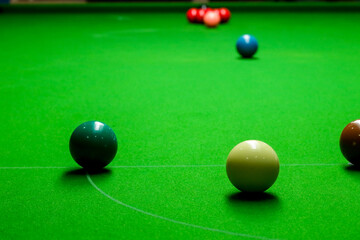 Snooker balls on green snooker table