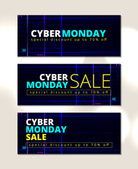 Blue banner cyber monday sale vector design template