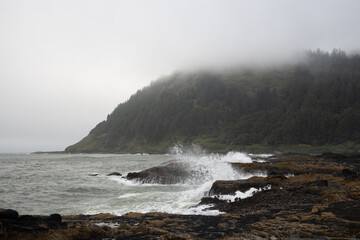 waves crashing on rocks