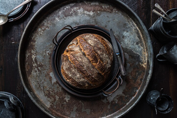 Vintage Rustic Table Setting with Gourmet Bread