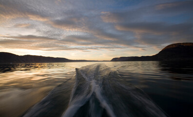 Boat Wake at Sunset, Disko Bay, Greenland