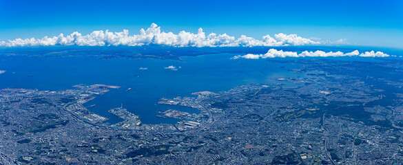 根岸上空から東京湾を望む・大パノラマ・空撮