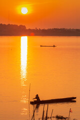 Silhouette Mekong Riverside Sunset View at Vientiane Capital, Laos
