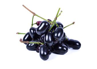 Jambolan plum or Java plum with stem on white background