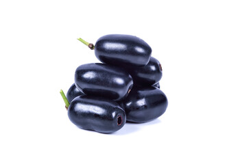 Jambolan plum or Java plum with stem on white background