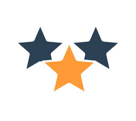 Three stars, customer review colored icon. Rating, add to favorites, feedback symbol