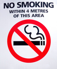 Warning: No smoking sign within 4 metres of this area.