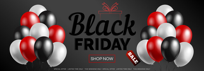 black friday sale web banner design with balloons  vector illustration